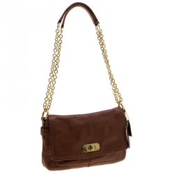 Pre Owned Coach Brown Leather Chelsea Flap Shoulder Bag