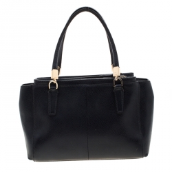 Pre Owned Coach Navy Blue Leather Double Zip Tote