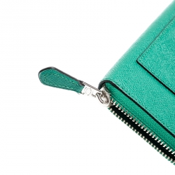 Pre Owned Coach Green Leather Accordion Zip Around Wallet