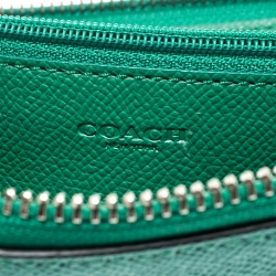 Pre Owned Coach Green Leather Accordion Zip Around Wallet