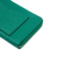 Pre Owned Coach Green Leather Accordion Zip Around Wallet