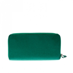 Pre Owned Coach Green Leather Accordion Zip Around Wallet