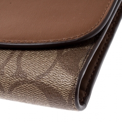 Pre Owned Coach Brown Signature PVC and Leather Checkbook Wallet