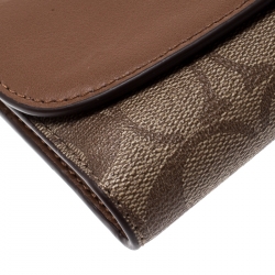 Pre Owned Coach Brown Signature PVC and Leather Checkbook Wallet