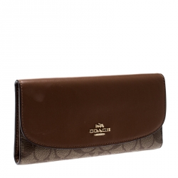 Pre Owned Coach Brown Signature PVC and Leather Checkbook Wallet