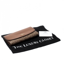 Pre Owned Coach Brown Signature PVC and Leather Checkbook Wallet