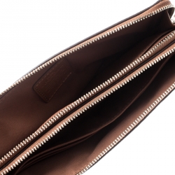 Pre Owned Coach Tan Leather Double Zip Wristlet