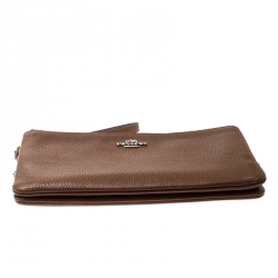 Pre Owned Coach Tan Leather Double Zip Wristlet