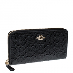 Coach Black Signature Patent Leather Accordion Zip Around Wallet