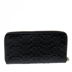 Coach Black Signature Patent Leather Accordion Zip Around Wallet