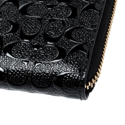 Coach Black Signature Patent Leather Accordion Zip Around Wallet