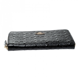 Coach Black Signature Patent Leather Accordion Zip Around Wallet