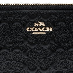 Coach Black Signature Patent Leather Accordion Zip Around Wallet