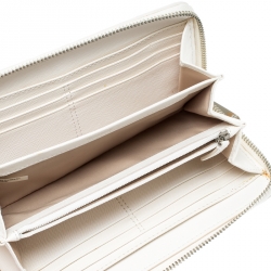 Pre Owned Coach Off White/Silver Woven Leather Zip Around Wallet