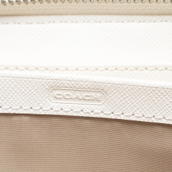Pre Owned Coach Off White/Silver Woven Leather Zip Around Wallet