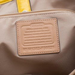 Coach Beige/Yellow Coated Canvas and Leather Large Stripe Drawstring Signature Tote