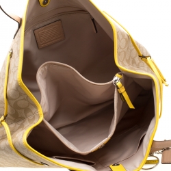 Coach Beige/Yellow Coated Canvas and Leather Large Stripe Drawstring Signature Tote