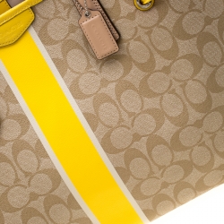 Coach Beige/Yellow Coated Canvas and Leather Large Stripe Drawstring Signature Tote