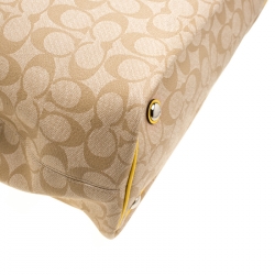 Coach Beige/Yellow Coated Canvas and Leather Large Stripe Drawstring Signature Tote