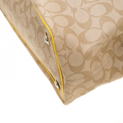 Coach Beige/Yellow Coated Canvas and Leather Large Stripe Drawstring Signature Tote