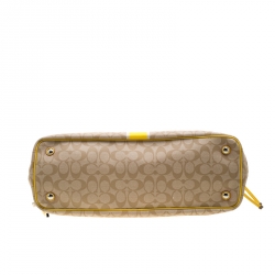 Coach Beige/Yellow Coated Canvas and Leather Large Stripe Drawstring Signature Tote