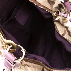 Pre Owned Coach Beige/Purple Signature Canvas Carly Hobo