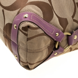 Pre Owned Coach Beige/Purple Signature Canvas Carly Hobo