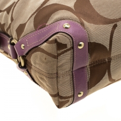 Pre Owned Coach Beige/Purple Signature Canvas Carly Hobo