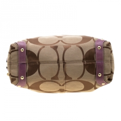 Pre Owned Coach Beige/Purple Signature Canvas Carly Hobo