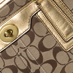 Pre Owned Coach Beige/Gold Canvas and Leather Hampton Tote