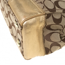 Pre Owned Coach Beige/Gold Canvas and Leather Hampton Tote