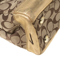 Pre Owned Coach Beige/Gold Canvas and Leather Hampton Tote