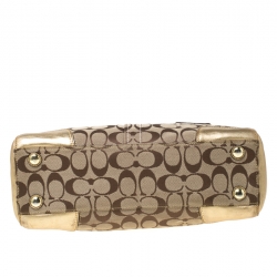 Pre Owned Coach Beige/Gold Canvas and Leather Hampton Tote