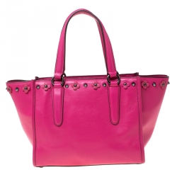 Pre Owned Coach Magenta Studded Floral  Leather Crosby Tote