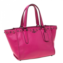 Pre Owned Coach Magenta Studded Floral  Leather Crosby Tote