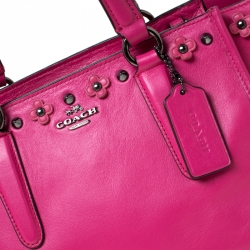Pre Owned Coach Magenta Studded Floral  Leather Crosby Tote