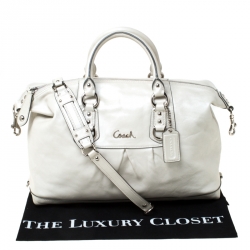Pre Owned Coach White Metallic Leather Ashely Satchel