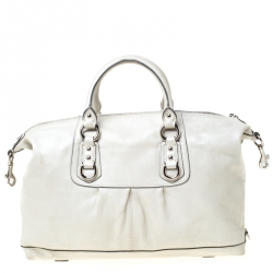 Pre Owned Coach White Metallic Leather Ashely Satchel