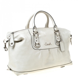 Pre Owned Coach White Metallic Leather Ashely Satchel