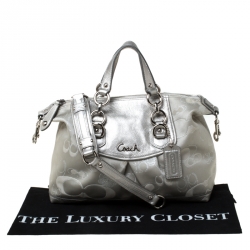 Pre Owned Coach Silver/Grey Canvas and Leather Ashley Top Handle Bag