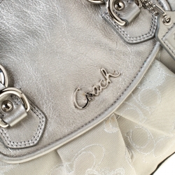 Pre Owned Coach Silver/Grey Canvas and Leather Ashley Top Handle Bag