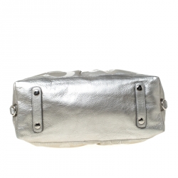 Pre Owned Coach Silver/Grey Canvas and Leather Ashley Top Handle Bag