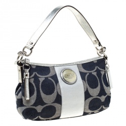 Coach Blue/Grey Signature Stripe Canvas Shoulder Bag