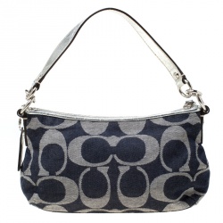 Coach Blue/Grey Signature Stripe Canvas Shoulder Bag