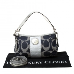 Coach Blue/Grey Signature Stripe Canvas Shoulder Bag