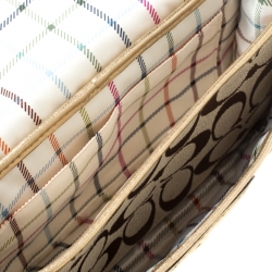 مملوكة مسبقًا حقيبة كتف كوتش سوهو كانفاس شعار الماركة و جلد بيج و ذهبي