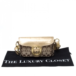 مملوكة مسبقًا حقيبة كتف كوتش سوهو كانفاس شعار الماركة و جلد بيج و ذهبي