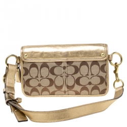 مملوكة مسبقًا حقيبة كتف كوتش سوهو كانفاس شعار الماركة و جلد بيج و ذهبي