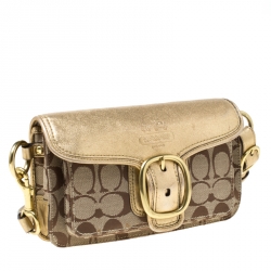 مملوكة مسبقًا حقيبة كتف كوتش سوهو كانفاس شعار الماركة و جلد بيج و ذهبي