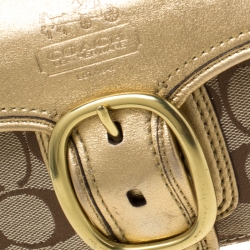 مملوكة مسبقًا حقيبة كتف كوتش سوهو كانفاس شعار الماركة و جلد بيج و ذهبي